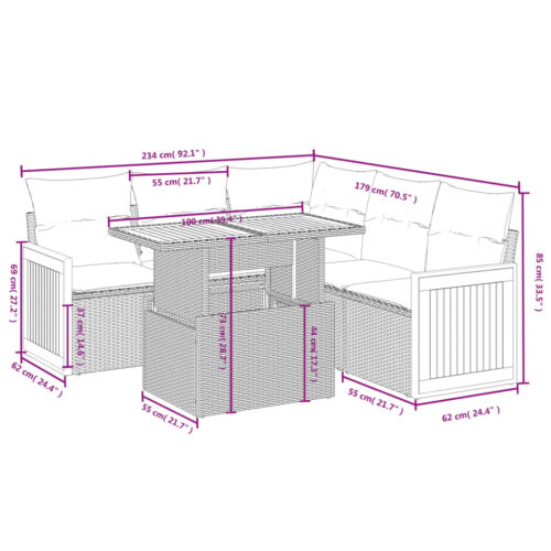 6-Piece Garden Sofa Set with Cushions Beige Poly Rattan Wicker Outdoor Patio Furniture - Image 3