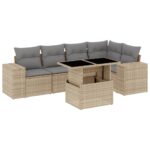 6-Piece Garden Sofa Set with Cushions Beige Poly Rattan Wicker Outdoor Patio Furniture