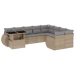 10-Piece Garden Sofa Set with Cushions Beige Poly Rattan Wicker Outdoor Patio Furniture