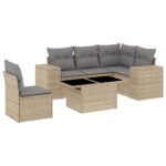 6-Piece Garden Sofa Set with Cushions Beige Poly Rattan Wicker Outdoor Patio Furniture