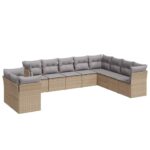 10-Piece Garden Sofa Set with Cushions Beige Poly Rattan Wicker Outdoor Patio Furniture