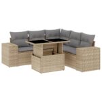 6-Piece Garden Sofa Set with Cushions Beige Poly Rattan Wicker Outdoor Patio Furniture