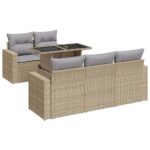 6-Piece Garden Sofa Set with Cushions Beige Poly Rattan Wicker Outdoor Patio Furniture