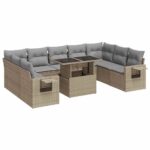 10-Piece Garden Sofa Set with Cushions Beige Poly Rattan Wicker Outdoor Patio Furniture