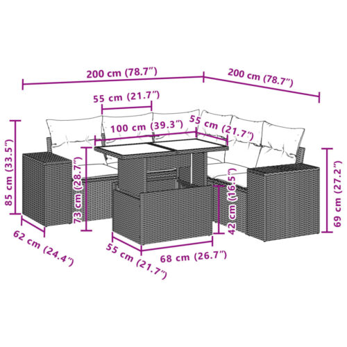 6-Piece Garden Sofa Set with Cushions Beige Poly Rattan Wicker Outdoor Patio Furniture - Image 10
