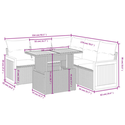 6-Piece Garden Sofa Set with Cushions Beige Poly Rattan Wicker Outdoor Patio Furniture - Image 3