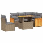 6-Piece Garden Sofa Set with Cushions Beige Poly Rattan Wicker Outdoor Patio Furniture