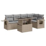 6-Piece Garden Sofa Set with Cushions Beige Poly Rattan Wicker Outdoor Patio Furniture