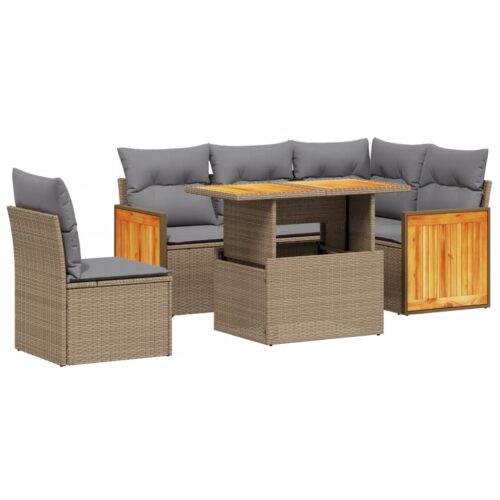 6-Piece Garden Sofa Set with Cushions Beige Poly Rattan Wicker Outdoor Patio Furniture - Image 5
