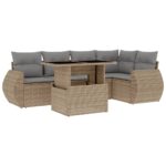 6-Piece Garden Sofa Set with Cushions Beige Poly Rattan Wicker Outdoor Patio Furniture