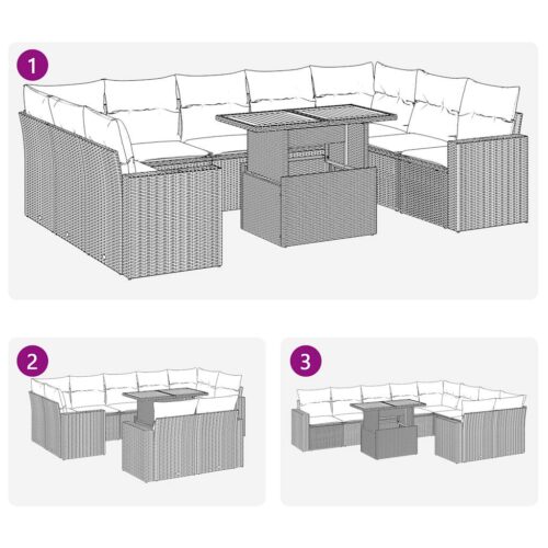 10-Piece Garden Sofa Set with Cushions Beige Poly Rattan Wicker Outdoor Patio Furniture - Image 11