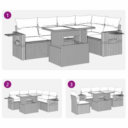 6-Piece Garden Sofa Set with Cushions Beige Poly Rattan Wicker Outdoor Patio Furniture - Image 12
