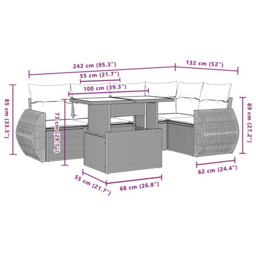6-Piece Garden Sofa Set with Cushions Beige Poly Rattan Wicker Outdoor Patio Furniture - Image 10