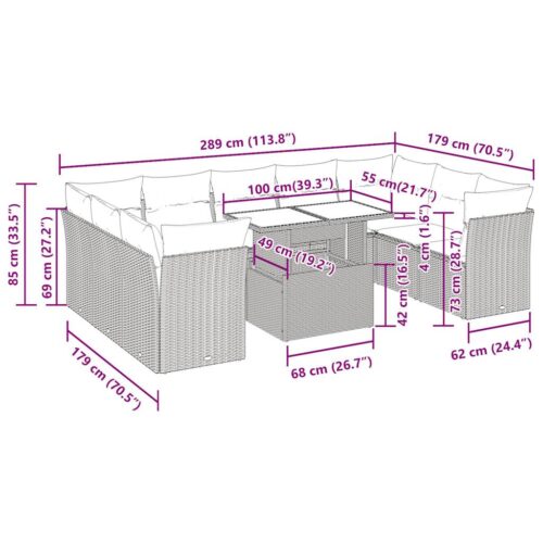 10-Piece Garden Sofa Set with Cushions Beige Poly Rattan Wicker Outdoor Patio Furniture - Image 12