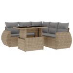 6-Piece Garden Sofa Set with Cushions Beige Poly Rattan Wicker Outdoor Patio Furniture