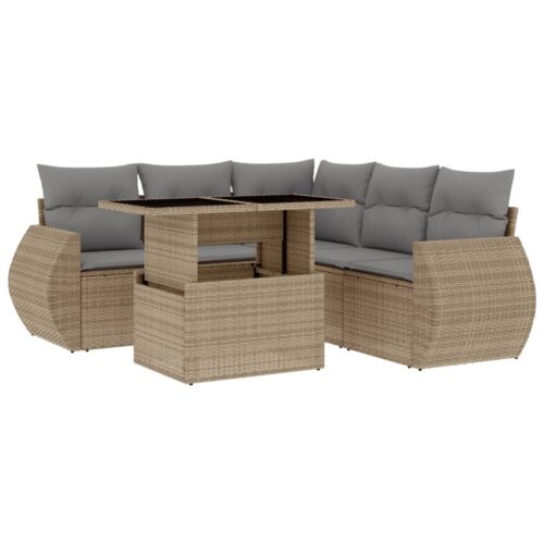 6-Piece Garden Sofa Set with Cushions Beige Poly Rattan Wicker Outdoor Patio Furniture