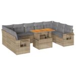 10-Piece Garden Sofa Set with Cushions Beige Poly Rattan Wicker Outdoor Patio Furniture