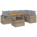6-Piece Garden Sofa Set with Cushions Beige Poly Rattan Wicker Outdoor Patio Furniture