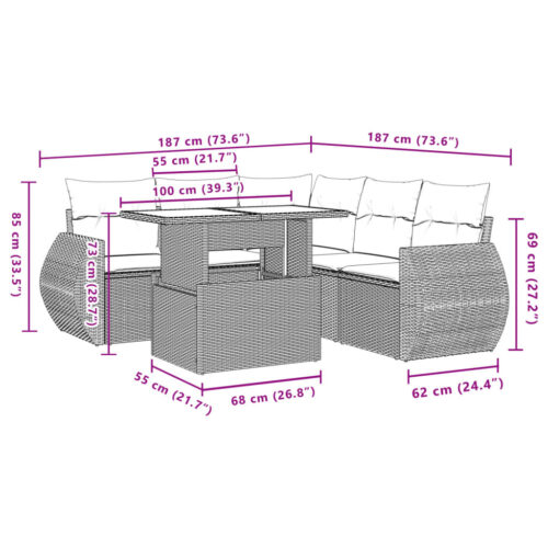 6-Piece Garden Sofa Set with Cushions Beige Poly Rattan Wicker Outdoor Patio Furniture - Image 10