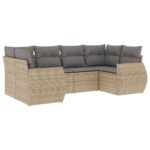6-Piece Garden Sofa Set with Cushions Beige Poly Rattan Wicker Outdoor Patio Furniture