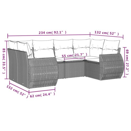 6-Piece Garden Sofa Set with Cushions Beige Poly Rattan Wicker Outdoor Patio Furniture - Image 3