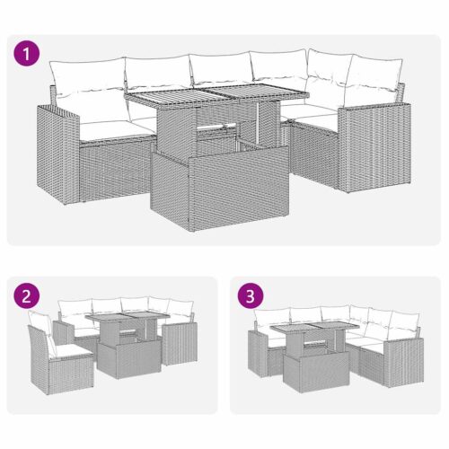 6-Piece Garden Sofa Set with Cushions Beige Poly Rattan Wicker Outdoor Patio Furniture - Image 11