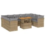 10-Piece Garden Sofa Set with Cushions Beige Poly Rattan Wicker Outdoor Patio Furniture