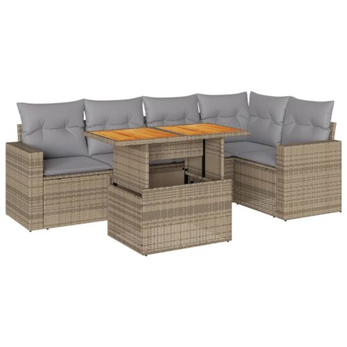 6-Piece Garden Sofa Set with Cushions Beige Poly Rattan Wicker Outdoor Patio Furniture - Image 13