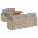 6-Piece Garden Sofa Set with Cushions Beige Poly Rattan Wicker Outdoor Patio Furniture