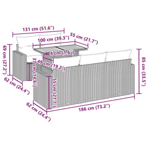 6-Piece Garden Sofa Set with Cushions Beige Poly Rattan Wicker Outdoor Patio Furniture - Image 12