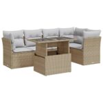 6-Piece Garden Sofa Set with Cushions Beige Poly Rattan Wicker Outdoor Patio Furniture