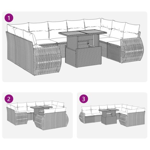 10-Piece Garden Sofa Set with Cushions Beige Poly Rattan Wicker Outdoor Patio Furniture - Image 11