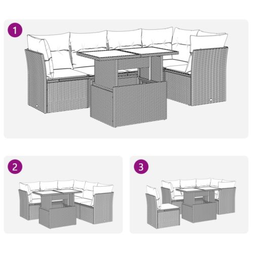 6-Piece Garden Sofa Set with Cushions Beige Poly Rattan Wicker Outdoor Patio Furniture - Image 9
