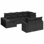 10-Piece Garden Sofa Set with Cushions Black Poly Rattan Wicker Outdoor Patio Furniture