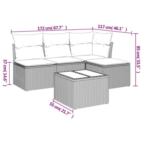 5-Piece Garden Sofa Set with Cushions Grey Poly Rattan Wicker Outdoor Patio Furniture - Image 3