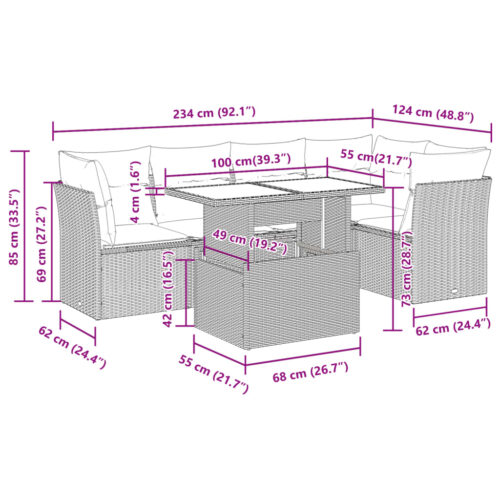 6-Piece Garden Sofa Set with Cushions Beige Poly Rattan Wicker Outdoor Patio Furniture - Image 12