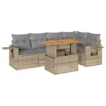 6-Piece Garden Sofa Set with Cushions Beige Poly Rattan Wicker Outdoor Patio Furniture