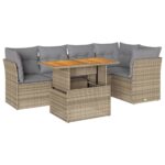 6-Piece Garden Sofa Set with Cushions Beige Poly Rattan Wicker Outdoor Patio Furniture