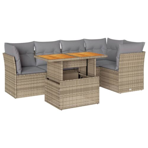 6-Piece Garden Sofa Set with Cushions Beige Poly Rattan Wicker Outdoor Patio Furniture