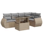 6-Piece Garden Sofa Set with Cushions Beige Poly Rattan Wicker Outdoor Patio Furniture