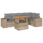 6-Piece Garden Sofa Set with Cushions Beige Poly Rattan Wicker Outdoor Patio Furniture