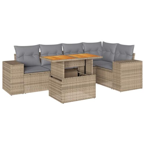 6-Piece Garden Sofa Set with Cushions Beige Poly Rattan Wicker Outdoor Patio Furniture