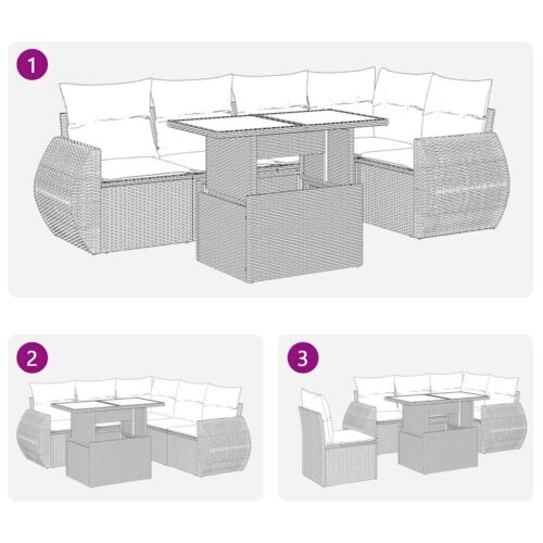 6-Piece Garden Sofa Set with Cushions Beige Poly Rattan Wicker Outdoor Patio Furniture - Image 7