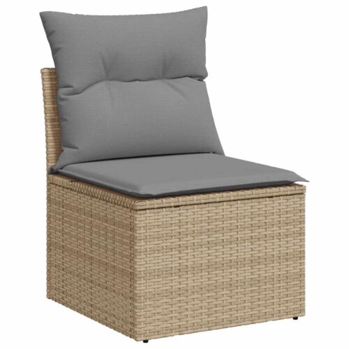 6-Piece Garden Sofa Set with Cushions Beige Poly Rattan Wicker Outdoor Patio Furniture - Image 5