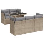 6-Piece Garden Sofa Set with Cushions Beige Poly Rattan Wicker Outdoor Patio Furniture