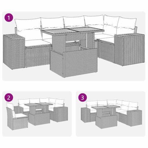 6-Piece Garden Sofa Set with Cushions Beige Poly Rattan Wicker Outdoor Patio Furniture - Image 11