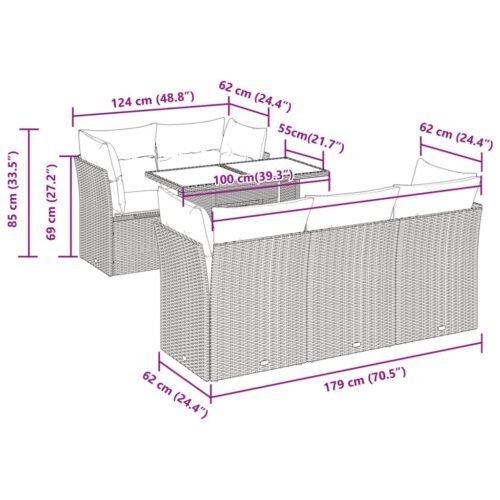 6-Piece Garden Sofa Set with Cushions Beige Poly Rattan Wicker Outdoor Patio Furniture - Image 11