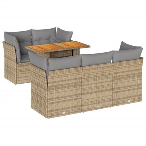 6-Piece Garden Sofa Set with Cushions Beige Poly Rattan Wicker Outdoor Patio Furniture
