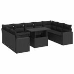 10-Piece Garden Sofa Set with Cushions Black Poly Rattan Wicker Outdoor Patio Furniture