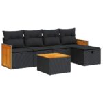 6-Piece Garden Sofa Set with Cushions Black Poly Rattan Wicker Outdoor Patio Furniture